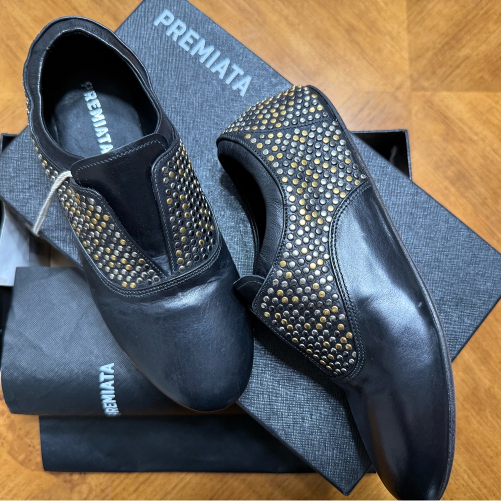 Premiata Black Leather Shoes with Gold Accents - Picture 8 of 13